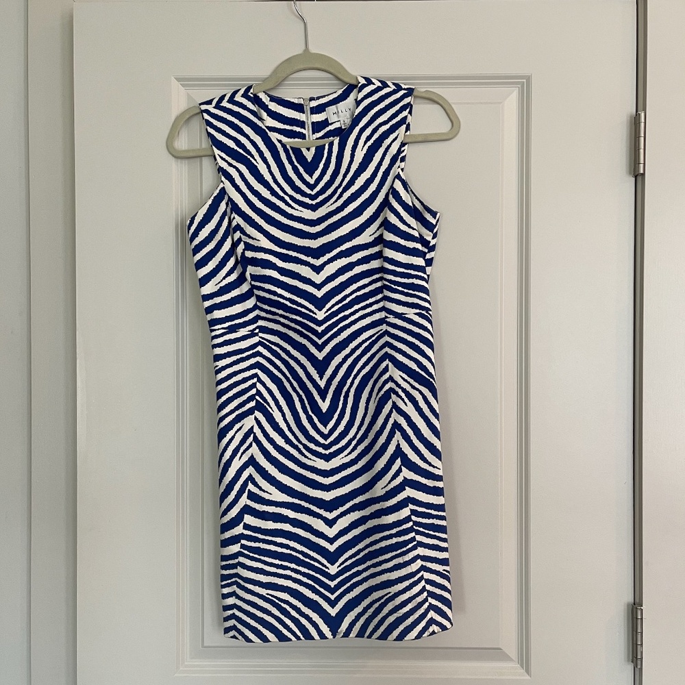 MILLY Zebra Print Sheath Dress - Size 2 Blue/White